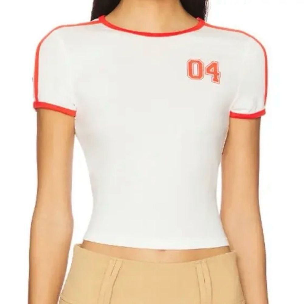NWT Superdown White Red Ringer Baby Tee Tshirt Darya Top size S
